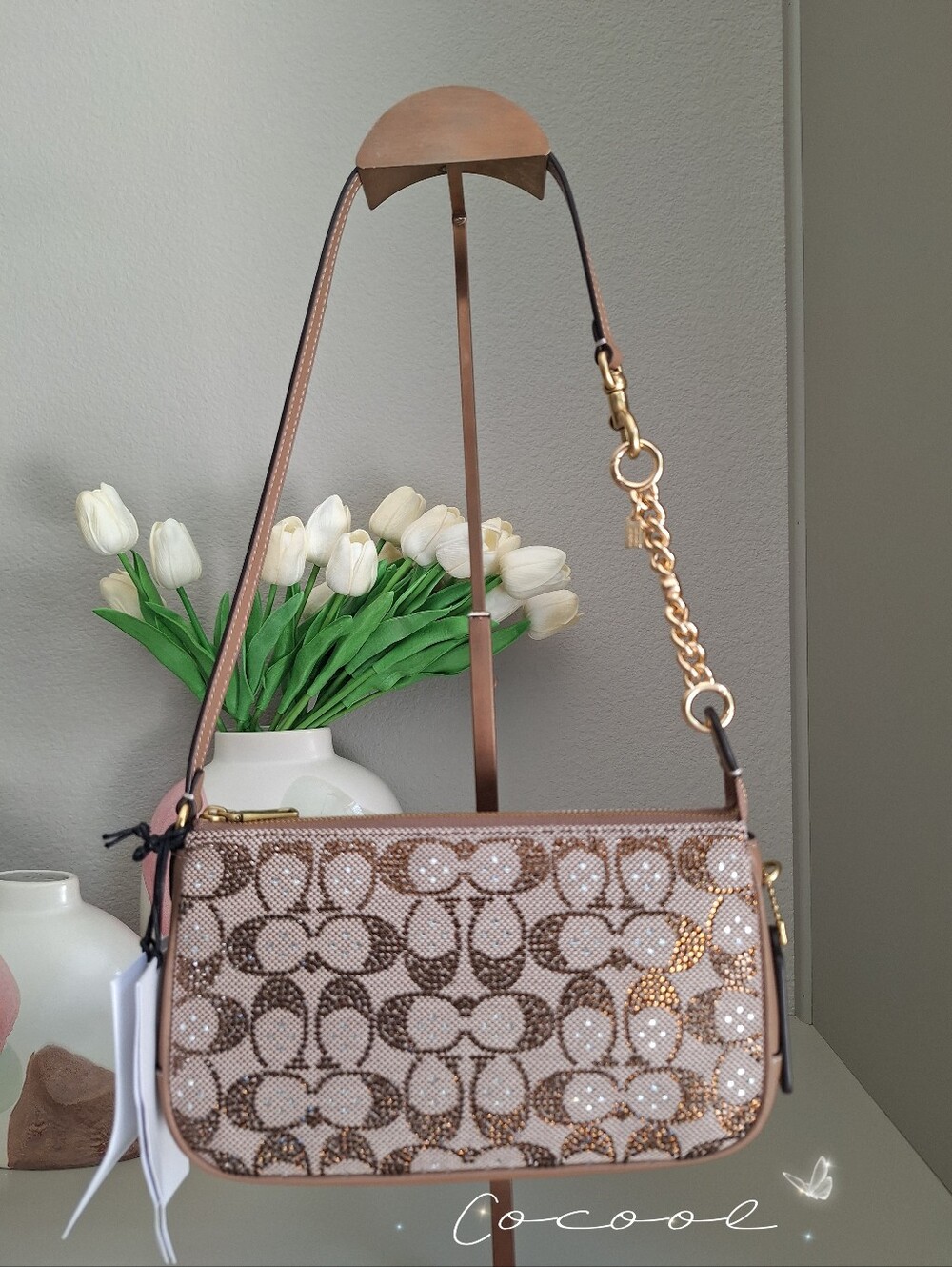 NWT COACH Plaza Shoulder Bag Crystal Signature Jacquard Purse & extended chain